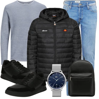 Outfit mit Grau/Dunkelblau/Blau T-Shirt & Top/Strick Top/Langarm-Shirt/Rollkragenshirt/Longshirt Jack & Jones "Cool Outfit"