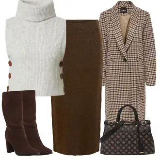 Výstřih na ramena Outfit s Šedá Vlněná Vest/Moderní Svetrová Vest Cream "Cool každodenní outfit"