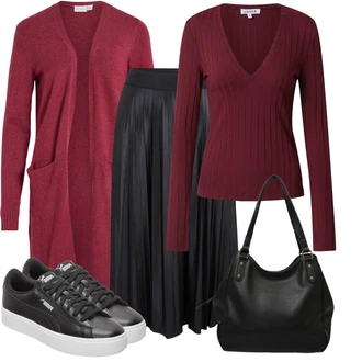 Elegantní Outfit s Černá/Šedá/Tmavě šedá Sukně do Délky Lýtka/Křesťanská Sukně/Dlouhá Sukně/Maxi sukně/Midi Sukně/Moderní Sukně/Plisovaná sukně/Sukně Pro Matriku Vila "Cool každodenní outfit"Look: Business, Cool, Disko, Elegantní, S Metall, Krásný, Old Money, Nadrozměrné, Klasické, 60. Let