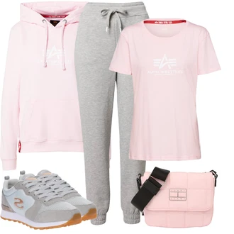 Outfit s Světle šedá/Šedá Teplák/Sportovní Kalhoty/Tréninková kalhoty/Tepláková souprava "Cool každodenní outfit"