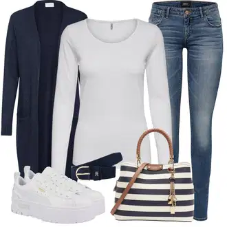 Nadrozměrné Zapínání na knoflíky Outfit s Tmavě modrá Pletenina veľkej veľkosti/Šaty Móda Pro Plnoštíhlou Vila "Módní outfit"Look: Kancelář, Old Money, Příliš oblečený, Nadrozměrné, Univerzitní