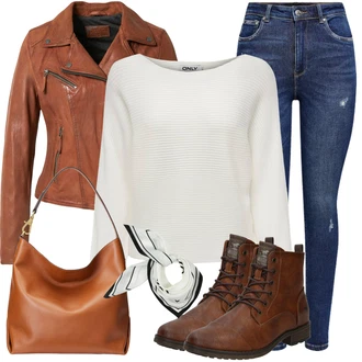 Outfit s Hnědá/Oranžová Kožené Bund Bunda z Umělé Kůže/Kožená vintage bunda/Motorkářská bunda/Motorkářské Bund/Kožené Bund Oakwood "Nonšalantní look pro volný čas"