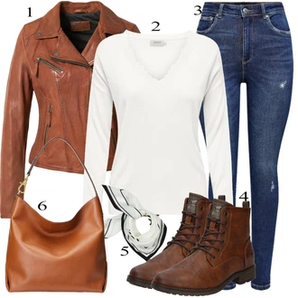 Denim outfits mit Temno modra/Modra Kavbojke z Razporkom/Usnjena Jakna/Usnjene Čevlje/Zimska jakna/Kavbojke na Poteg/Push up Kavbojke/Kavbojke Visokega Pasu/Kavbojke z Luknjo/Usnjene jakne/Ženske 7/8 Kavbojke/Gležnarji Only "Obleka za prosti čas"