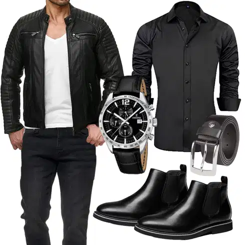 Rockige Schwarz Jacke mit Seitlichem Reißverschluss/KunstLederjacke/Motorradjacke/Bikerjacke/Lederjacke Redbridge kombinierenLook: Indoor, Techno, Wetlook, Punk, Rockige
