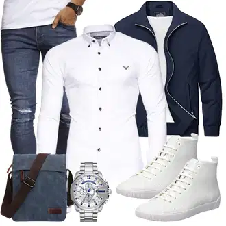 Elegante Outfits Coole mit Dunkelblau/Blau Jacke mit Seitlichem Reißverschluss/Wendejacke/Uniformjacke/Leichte Jacke/Frühlingsjacke/Bomberjacke/Innenfutter Jacke/Sommerjacke/Coachjacke/Nylonjacke MAGCOMSEN "Elegant Outfit"Look: Casual, Coole, Sportlich, GoGo, Goa, Outdoor, Chill, Stil, Indoor, Preppy, Maritim, Büro, Workwear