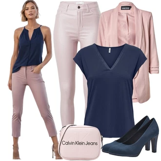 Outfit sa Pink Kožna Jakna/Bikerske Traperice/Push-up Traperice/Termo Traperice/Kožne Cipele/High Waist Traperice JdY "Ulični Stil Odjeće"