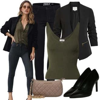 Vysoké Podpatky Outfit s Černá/Bílá/Hnědá Calvin Klein "Jarní outfit"