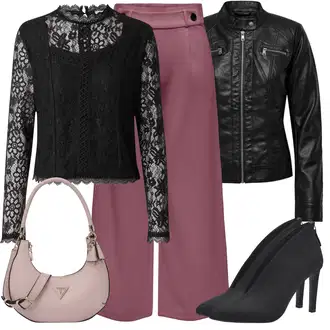 za srednje godine Outfit sa Crna/Zeleno/Pink/Smeđa Bluza i Tunika/Majica I Top Veći Broj/Pletivo Veći Broj/Bluza Veći Broj About You "Zimski outfit"Look: Stil, Disko, Old Money, Francuske, za srednje godine, Prekrasan, Gotički