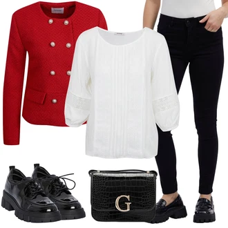 Outfity na zimu Dlouhé s Žlutá/Tmavě šedá/Šedá/Červená Taška Přes Rameno/Dopisová peněženka/Malá Taška/Sportovní Taška Přes Rameno Guess "Elegantní zimní outfit"