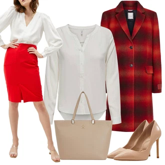 Oblečení se sukní Paperbag s Hnědá/Béžová Taška Přes Rameno/Shopper taška/Velká taška/Taška/Taška Na Rameno/Kancelářská Taška/Obchodní Taška Tommy Hilfiger "Elegantní zimní outfit"