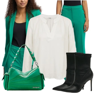 Outfit s Černá/Bílá Kozačka Kožená kotníková bota/Kotníková Bota s Podšívkou/Kozačka Na Podpatku/Kotníková Bota Na Podpatku/Špičatá Kozačka Guess "Elegantní zimní outfit"