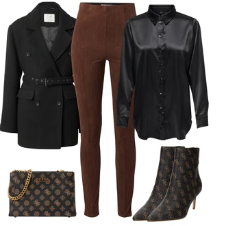Outfit s Černá/Zelená/Oranžová/Tmavě hnědá/Bílá Kozačka Kožená kotníková bota/Kotníková Bota s Podšívkou/Vintage Kotníková Bota/Letní kotníková Kozačka/Špičatá Kozačka/Kozačka Na Podpatku/Klasická Kozačka/Kotníková Bota Na Podpatku Guess "Elegantní zimní outfit"