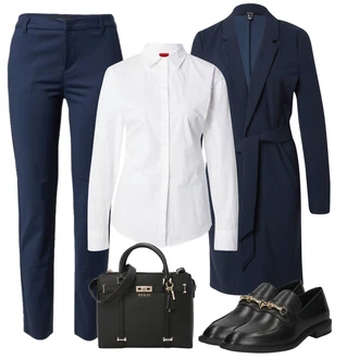 Outfit s Bílá/Fialová/Růžová/Červená Halenka se Stojatým Límcem/Halenka Slim Fit/Blůza s knoflíčkem/Businessová Halenka/Žehlení odolná blůza/Halenka s Dlouhým Rukávem Hugo "Elegantní zimní outfit"