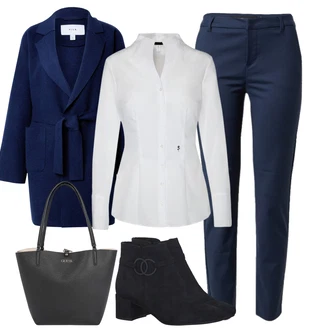 Outfit s Tmavě modrá/Modrá Přechodový Kabát/Pletený Kabát/Letní Kabát/Zimní Kabát Vlněný kabát/Vlněný Kabát/Kašmírový Kabát/Blazerový Kabát/Midi Kabát Vila "Elegantní zimní outfit"