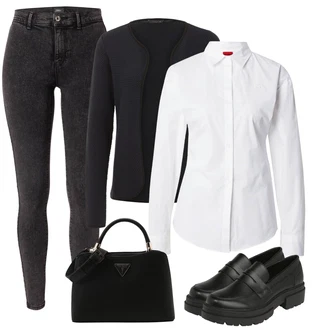 Úplně černé outfity Párty s Bílá/Fialová/Růžová/Červená Halenka se Stojatým Límcem/Halenka Slim Fit/Blůza s knoflíčkem/Businessová Halenka/Žehlení odolná blůza/Halenka s Dlouhým Rukávem Hugo "Elegantní zimní outfit"Look: Bar, Koncert, Biřmování, Škola, Valentýn, Banka, Galavečer, Výročí, Opera, Párty, 40. narozeniny