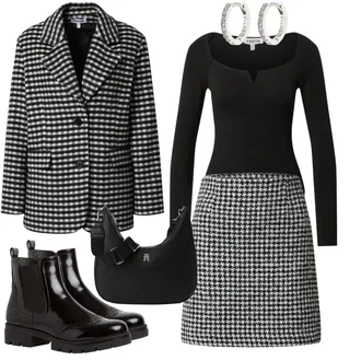 Outfit s Černá/Vínová/Červená Kožená bunda/Chelsea Boty/Plochá Kotníková Bota Tamaris "Elegantní zimní outfit"