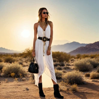 Outfit s Šedá/Béžová/Bílá/Khaki/Hnědá Maxi Šaty/Mušelínové šaty/Francouzské šaty/Empire šaty/Dlouhé Letní Šaty/Občanské šaty VERO MODA "Festivalový vzhled"