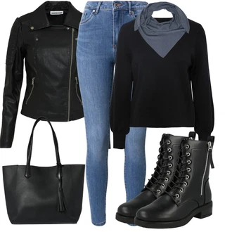 Outfit s Černá/Tmavě zelená Kožené Bund/Motorkářská bunda/Motorkářské Bund/Bunda z Umělé Kůže Noisy may "Zimní outfit pro volný čas"