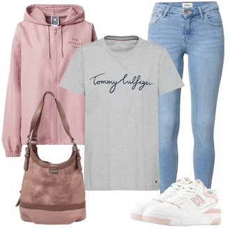 Outfit s Růžová Krabice bunda/Udržitelná bunda/Bunda s Kapucí/Tréninkové Bundy/Jarní bunda/Nepromokavé Bund/Trenérská bunda/Větrovka/Funkční Bunda New Balance "Lehký outfit"