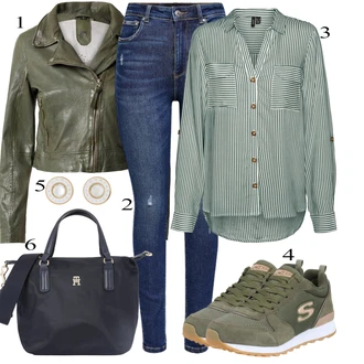 Denim outfits mit Temno modra/Modra Kavbojke z Razporkom/Usnjena Jakna/Usnjene Čevlje/Zimska jakna/Kavbojke na Poteg/Push up Kavbojke/Kavbojke Visokega Pasu/Kavbojke z Luknjo/Usnjene jakne/Ženske 7/8 Kavbojke/Gležnarji Only "Obleka za prosti čas"
