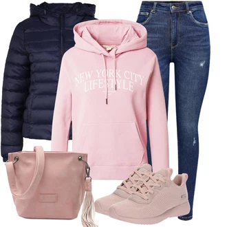 Outfit s Růžová Bota na fitness/Běžecká bota/Gymnastická bota/Tréninková bota Skechers "Zimní outfit pro volný čas"