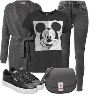 Úplně černé outfity Párty s Černá/Šedá/Tmavě šedá Neformální tričko/Fancy tričko/Těhotenské tričko/Košile s potiskem/Tričko s krátkým rukávem/Tričko s potiskem Only "Cool každodenní outfit"Look: Narozeniny, Koncert, Párty, Škola