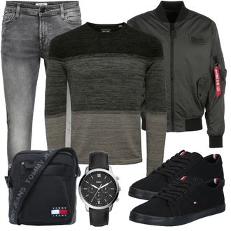 Frühlings Outfits Esthetische mit Schwarz Schmaler Sneaker/Sneaker Low/Canvas-Sneaker/Sommer Sneaker/Schnürschuh Tommy Hilfiger "Freizeit Outfit"Look: Uni, Trendige, Esthetische, Ausgefallene, Classic, Elegant, Sportlich, Smart Casual, Coole, Casual, Skater