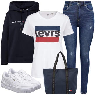 Denim outfits mit Temno modra/Modra Kavbojke z Razporkom/Usnjena Jakna/Usnjene Čevlje/Zimska jakna/Kavbojke na Poteg/Push up Kavbojke/Kavbojke Visokega Pasu/Kavbojke z Luknjo/Usnjene jakne/Ženske 7/8 Kavbojke/Gležnarji Only "Obleka za prosti čas"