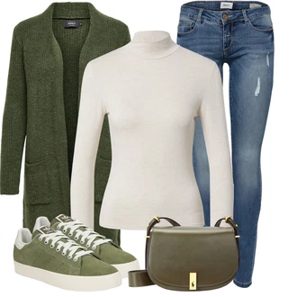 Outfit s Tmavě Zelená/Zelená Pletenina veľkej veľkosti/Kabát Only "Stylový vzhled pro volný čas"