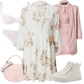 Matični ured Nevesta Outfit sa Bijela/Smeđa/Bež/Krem Haljina Veći Broj/Tunika/Haljina/Bluza I Tunika About You "Outfit za proljeće"Look: Matični ured, Posebne prigode, Brvnare, Krštenje, Majčin dan