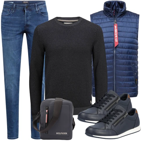 Dunkelblau/Hellblau/Blau Mantel Alpha Industries kombinieren mit Blau/Hellblau Slim Fit Jeans/Leder Schuhe/Lederjacke/Regular-Fit Jeans/Low Rise Jean/Winterjacke/Sportschuhe/Straight Leg Jean/Push up Jeans/Tapered-Jeans Jack & Jones