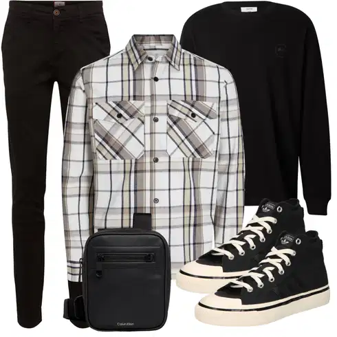 Grau/Beige/Creme FlanellHemd/Kariertes Hemd Jack & Jones kombinieren