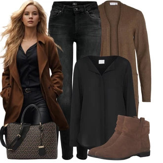Cowgirl Outfit sa Smeđa/Tamnosmeđa Čizmica Ravna Gležnjača Tamaris "Elegantan izgled"Look: Prekrasan, Cowgirl, Vanjski, Pametno ležerno, Western, cool, Unisex
