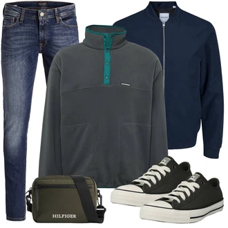 Coole Outfit mit Schwarz Canvas-Sneaker/Sneaker Low/Schmaler Sneaker Converse "Frühlingsoutfit"Look: Uni, Metal, Skater, Hip Hop, Casual, Coole, Rap, Sportlich, Unisex, Smart Casual, Streetwear, Trendige, Lack, Oversize, Classic