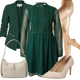 Outfit s Tmavě zelená/Zelená/Tyrkysový Občanské šaty/Francouzské šaty/Šaty na Podzim/Zimní šaty s dlouhým rukávem/Šaty na Konfirmaci/Šaty s dlouhým rukávem/Společenské šaty pro hosta/Vintage šaty About You "Outfity na volný čas"