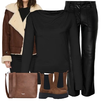 Výstřih na ramena Outfit s Hnědá/Béžová/Tmavě hnědá/Bílá Bunda Vintage Bund/Krabice Bunda/Bunda z Jehněčí Kůže Only "Jarní Outfit"