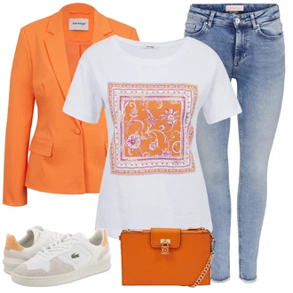 Outfit s Béžová/Bílá/Šedá/Khaki/Oranžová/Krémová Kožené tenisky/Nízká Teniska/Teniska na platformě/Letní tenisky/Vintage teniska/Teniska teddy Lacoste "Jarní outfit"
