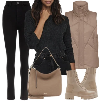 Outfit s Hnědá/Šedá/Béžová/Khaki Prošitý Prslušenství/Puffer Vest/Venkovní Vest/Izolační Vest/Krátká Vest/Peřová Vest/Lehký Prslušenství/Jezdecká Vest Only "Jarní Outfit"