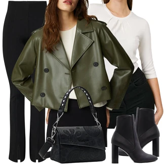 Ležérní Pracovní pohovor Outfit s Černá Kotníková Bota s Podšívkou/Kotníková Bota Na Podpatku/Kozačka Na Podpatku/Letní kotníková kozačka/Kožená kotníková bota/Špičatá Kozačka Aldo "Jarní outfit"Look: Šik, S Mokrým Vzhledem, Elegantní, Příliš oblečený, Atraktivní, Moderní, Premium, Ležérní