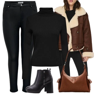 Outfity z džínu Lehké Zima s Hnědá/Béžová/Tmavě hnědá/Bílá Vintage Bund/Krabice bunda/Bunda z Jehněčí Kůže Only "Jarní Outfit"