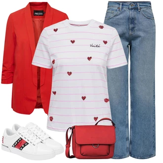 Outfit s Bílá/Červená/Černá/Krémová Bota Nízká Teniska/Tenisky s Bočním Zipem/Letní tenisky/Úzká teniska/Kožené tenisky Guess "Jarní outfit"