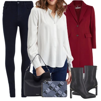 Outfit s Tmavě modrá/Modrá Kožená bunda/Kožené Boty/Termální Džíny/Slim Fit Džíny/High Waist Džínové Kalhoty/Sweat Džíny/Push up Džín Tommy Hilfiger "Jarní Outfit"