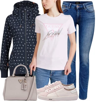 Outfit s Hnědá/Tmavě modrá/Červená Plachtařská bunda/Udržitelná bunda/Otočná Bunda/Tréninkové Bundy/Fleecová Bunda Pletená Fleecová Bundy/Bunda s Kapucí/Krabice bunda/Funkční Bunda/Jacquard Bund Alife and Kickin "Každodenní vzhled"