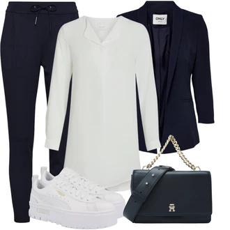 Elegantní Outfit s Šedá/Bílá/Fialová/Krémová Tunikové Tričko/Elegantní Tunika/Klasická tunika/Dlouhá Halenka Vila "Módní outfit"Look: Styl, Babydoll, Kancelář, Příliš oblečený, Nadrozměrné, Univerzitní, Elegantní