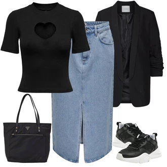Trendový Outfit s Černá Teniska Chunky Tenisky/Kožené Tenisky/Nízká Teniska/Úzká Teniska/Teniska teddy/Letní Tenisky Guess "Lehký outfit"Look: Lev, Moderní, Sportovní, Streetwear, S průsvitem, Trendový, Unisex