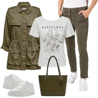 Trendový Outfit s Bílá/Krémová Úzká Teniska/Nízká Teniska/Kožené Tenisky Aldo "Lehký outfit"Look: Trendový, Unisex, Babydoll, Metal, Sportovní, Moderní, Ležérní