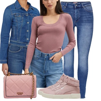 Streetwear Outfit s Růžová Teniska Kožené Tenisky/Teniska teddy/Úzká Teniska/Zimní Tenisky Puma "Lehký outfit"Look: Klasické, Ležérní, Trendový, Streetwear, Estetika, Safari, Sportovní