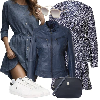 Outfit s Modrá/Fialová/Tmavě Modrá Košilové šaty/Zavinovací Šaty/Halenkové Šaty/Šaty s dlouhým rukávem/Šaty S Potiskem/Zimní šaty s dlouhým rukávem Only "Vzhled casual"
