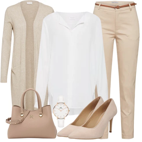 Kombinace Šedá/Hnědá/Béžová/Bílá/Krémová/Khaki Halenkové Body/Blůza s knoflíčkem/Halenka se Stojatým Límcem/Dlouhá Halenka/Halenka s Dlouhým Rukávem/Oversize Halenka/Oversize Muselínová Blůza/Slip-on Halenka/Tunikové Tričko Vila kombinovat s Béžová/Hnědá/Khaki Pletenina veľkej veľkosti Vila