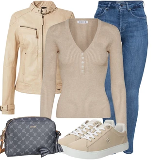 Outfit s Khaki/Béžová/Hnědá Kožené Bund Bunda z Umělé Kůže/Jezdecká bunda/Kožené Bund/Motorkářská bunda/Bunda s Bočním Zipem/Motorkářské Bund Maze "Outfity na volný čas"